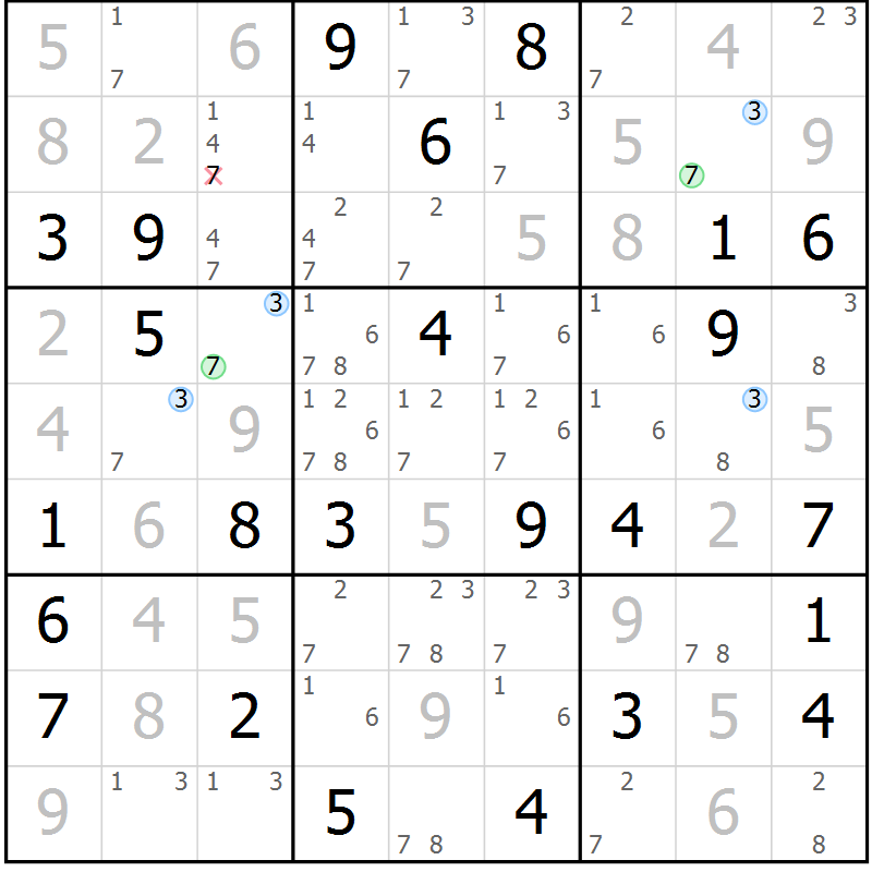 Position des candidats pour la solution de la Gr 52 page 55 du magazine de sudoku Maestro n° 100