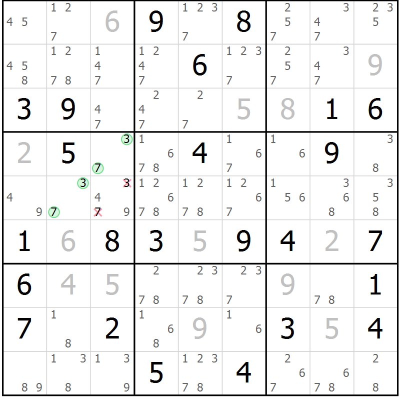Position des candidats pour la solution de la Gr 52 page 55 du magazine de sudoku Maestro n° 100