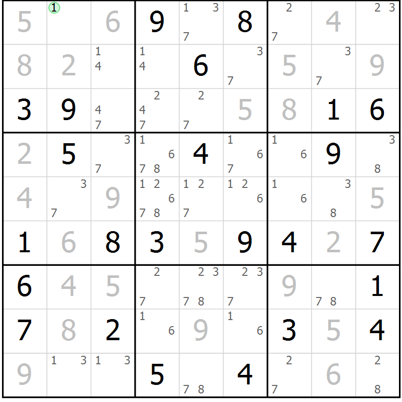Position des candidats pour la solution de la Gr 52 page 55 du magazine de sudoku Maestro n° 100