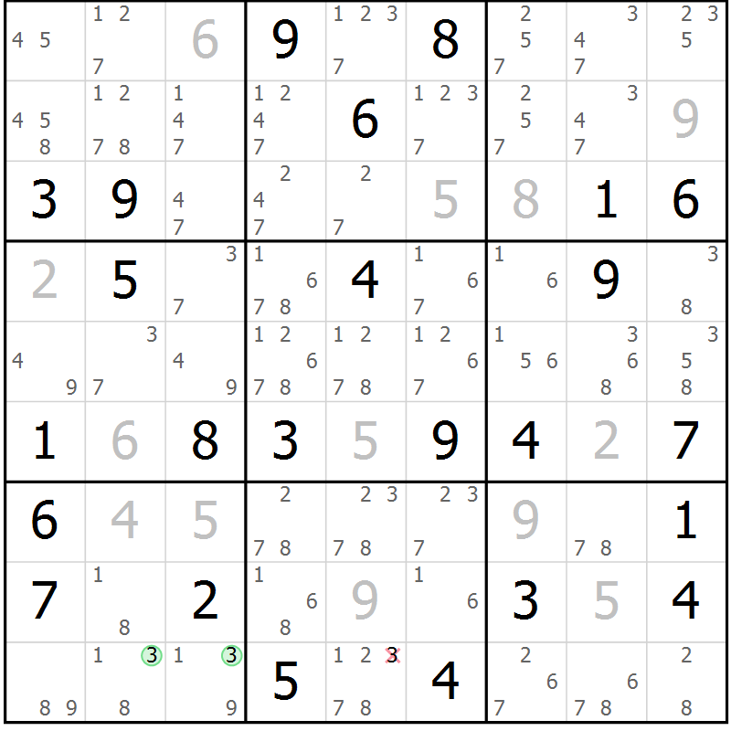 Position des candidats pour la solution de la Gr 52 page 55 du magazine de sudoku Maestro n° 100