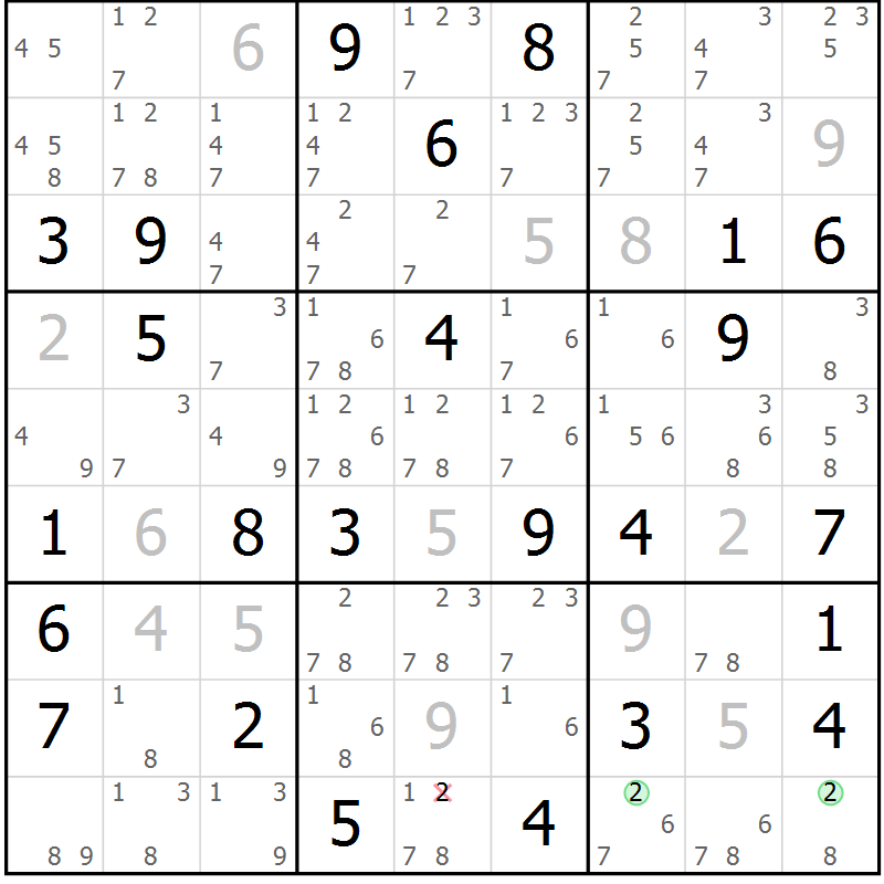 Position des candidats pour la solution de la Gr 52 page 55 du magazine de sudoku Maestro n° 100
