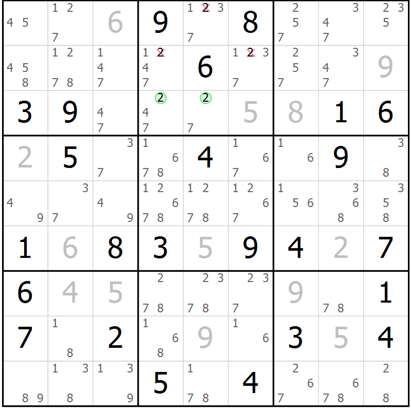 Position des candidats pour la solution de la Gr 52 page 55 du magazine de sudoku Maestro n° 100