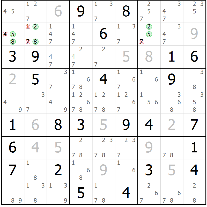 Position des candidats pour la solution de la Gr 52 page 55 du magazine de sudoku Maestro n° 100