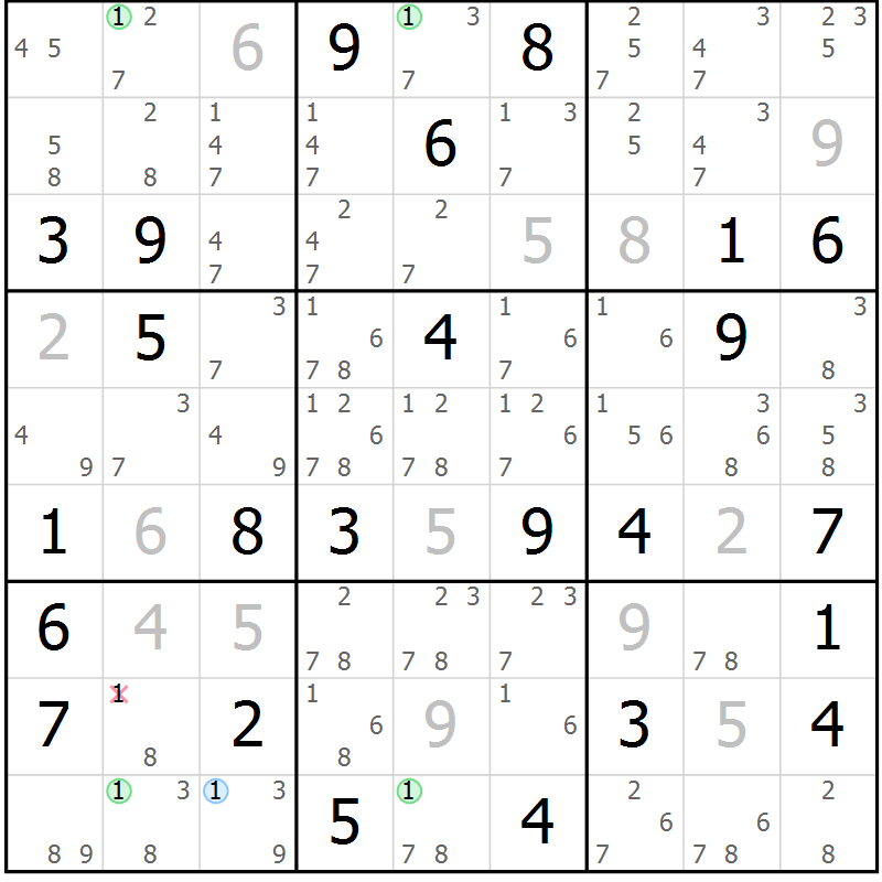 Position des candidats pour la solution de la Gr 52 page 55 du magazine de sudoku Maestro n° 100