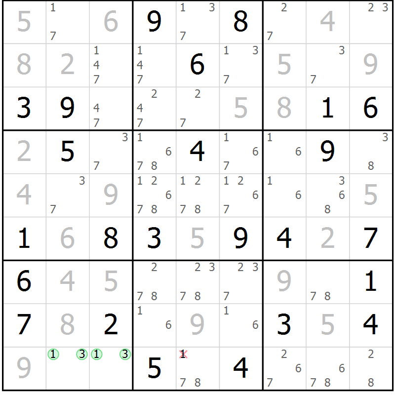 Position des candidats pour la solution de la Gr 52 page 55 du magazine de sudoku Maestro n° 100