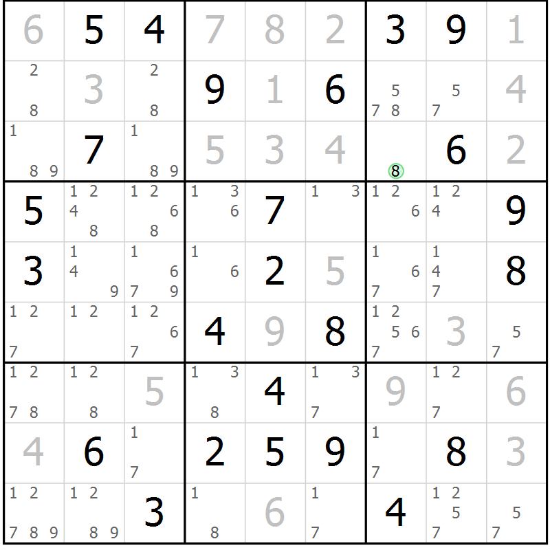 Position des candidats pour la solution de la Gr 53 page 56 du magazine de sudoku Maestro n° 100