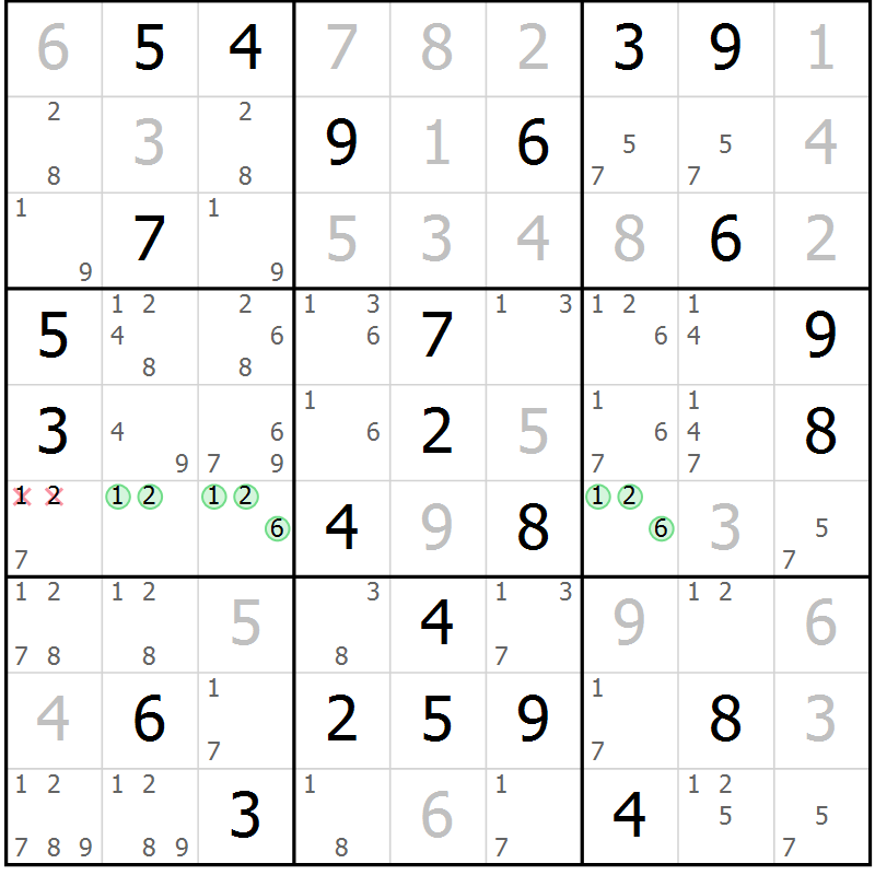 Position des candidats pour la solution de la Gr 53 page 56 du magazine de sudoku Maestro n° 100