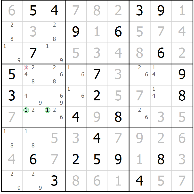 Position des candidats pour la solution de la Gr 53 page 56 du magazine de sudoku Maestro n° 100