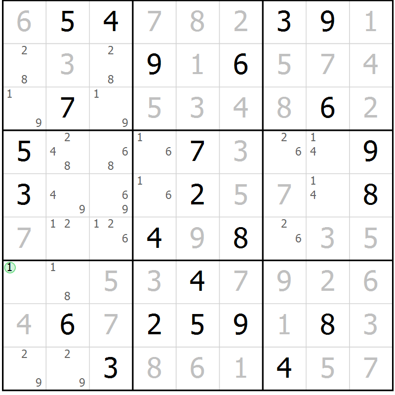 Position des candidats pour la solution de la Gr 53 page 56 du magazine de sudoku Maestro n° 100