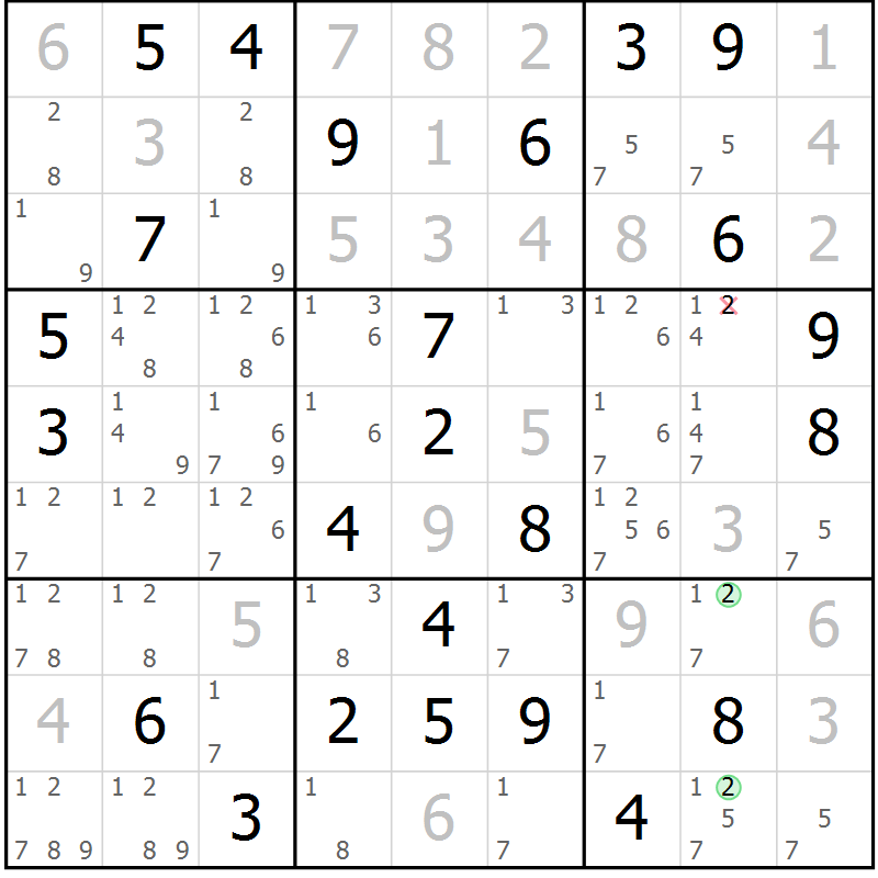 Position des candidats pour la solution de la Gr 53 page 56 du magazine de sudoku Maestro n° 100