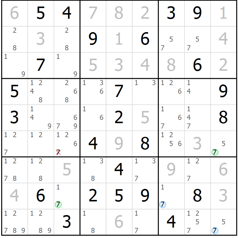 Position des candidats pour la solution de la Gr 53 page 56 du magazine de sudoku Maestro n° 100