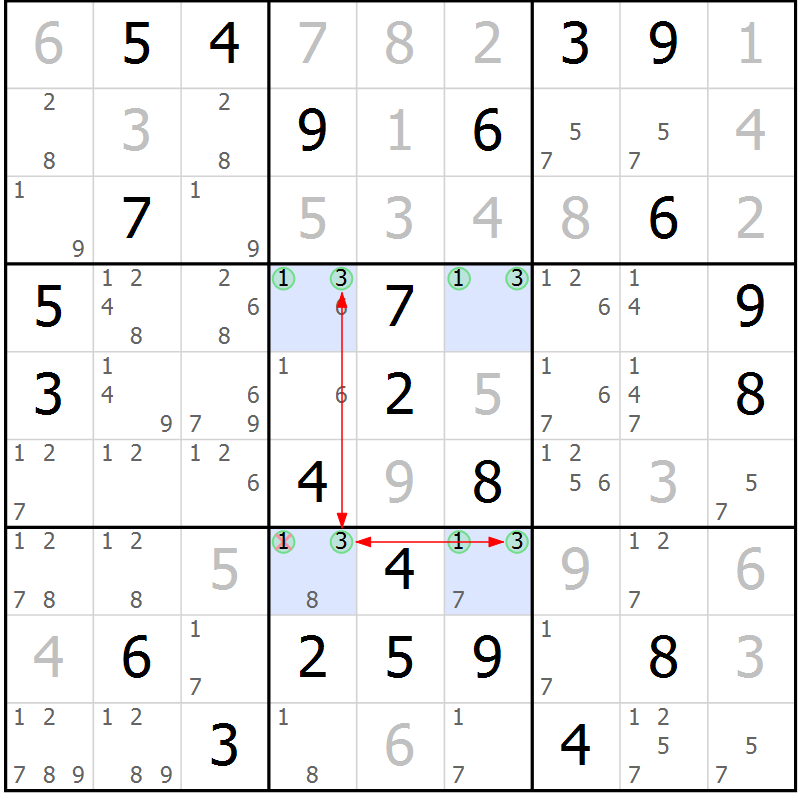 Position des candidats pour la solution de la Gr 53 page 56 du magazine de sudoku Maestro n° 100