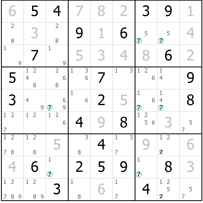Position des candidats pour la solution de la Gr 53 page 56 du magazine de sudoku Maestro n° 100