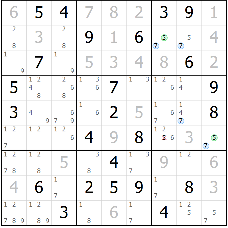Position des candidats pour la solution de la Gr 53 page 56 du magazine de sudoku Maestro n° 100