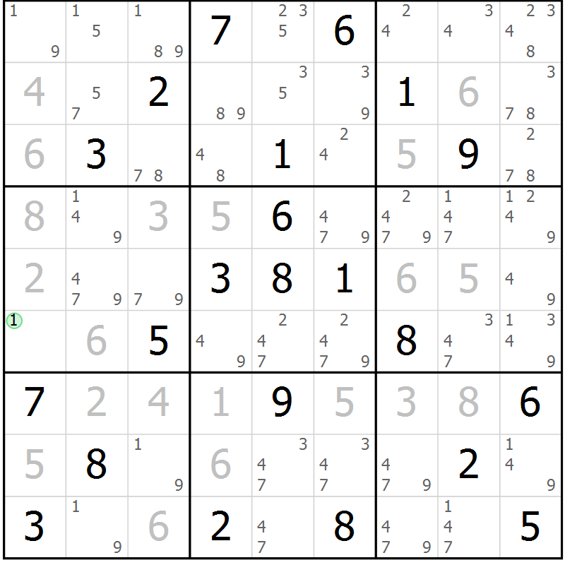 Position des candidats pour la solution de la Gr 54 page 57 du magazine de sudoku Maestro n° 100