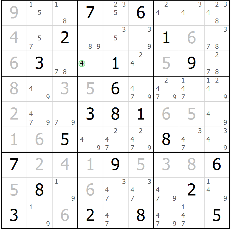 Position des candidats pour la solution de la Gr 54 page 57 du magazine de sudoku Maestro n° 100