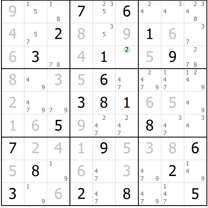Position des candidats pour la solution de la Gr 54 page 57 du magazine de sudoku Maestro n° 100