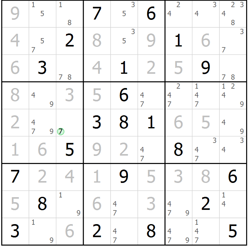 Position des candidats pour la solution de la Gr 54 page 57 du magazine de sudoku Maestro n° 100