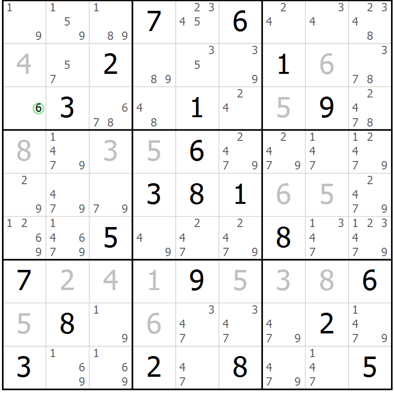 Position des candidats pour la solution de la Gr 54 page 57 du magazine de sudoku Maestro n° 100