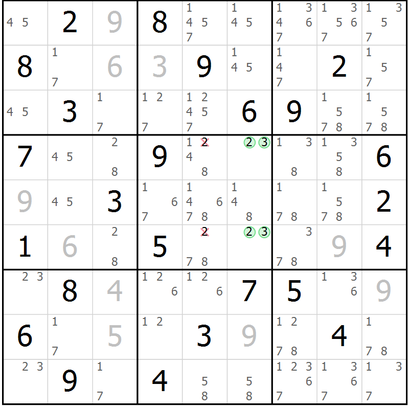 Position des candidats pour la solution de la Gr 55 page 58 du magazine de sudoku Maestro n° 100