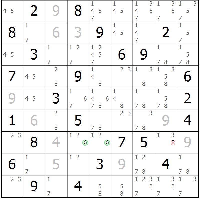 Position des candidats pour la solution de la Gr 55 page 58 du magazine de sudoku Maestro n° 100