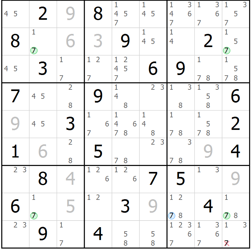 Position des candidats pour la solution de la Gr 55 page 58 du magazine de sudoku Maestro n° 100