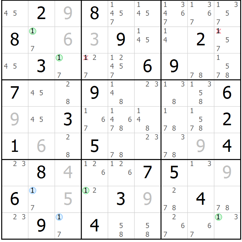 Position des candidats pour la solution de la Gr 55 page 58 du magazine de sudoku Maestro n° 100