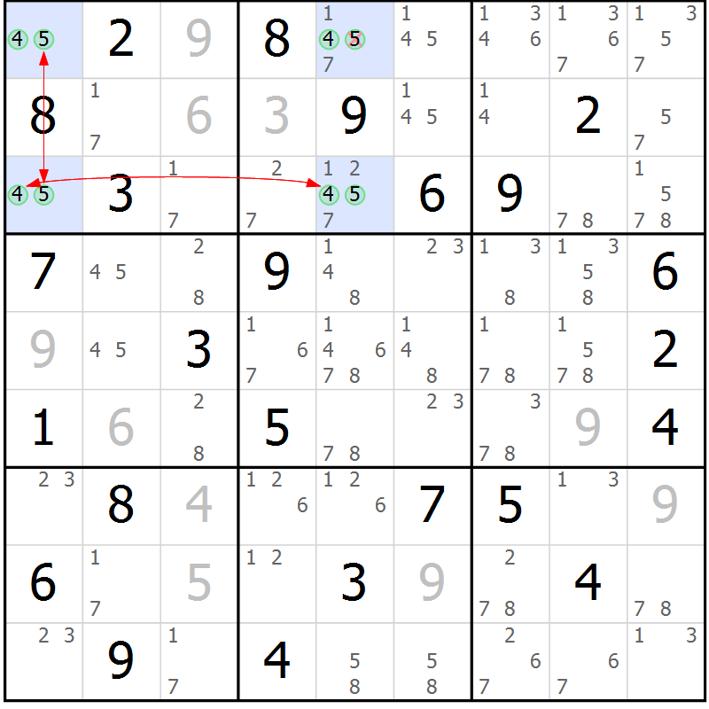 Position des candidats pour la solution de la Gr 55 page 58 du magazine de sudoku Maestro n° 100