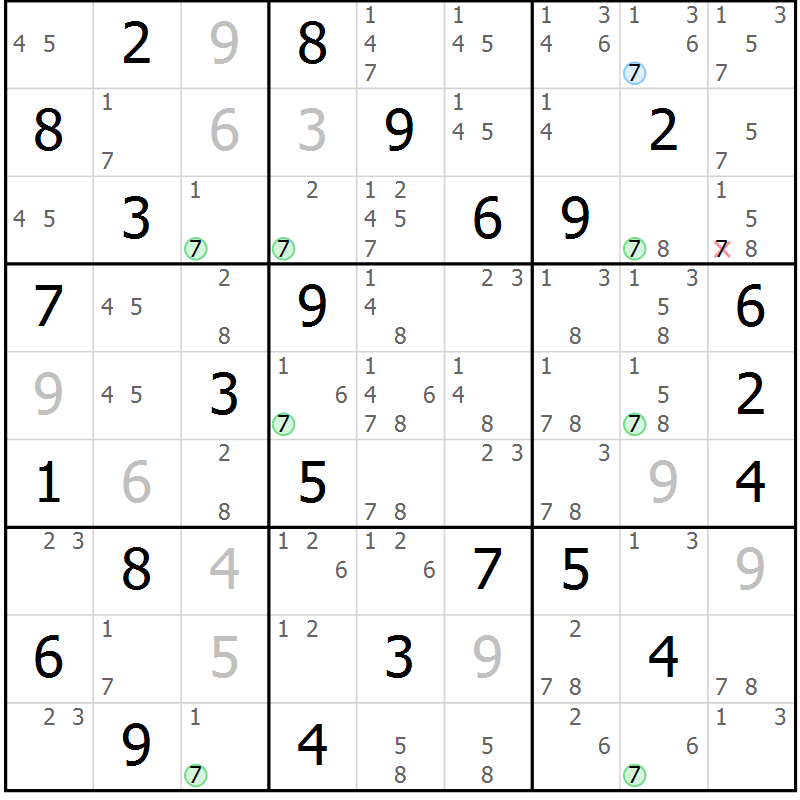 Position des candidats pour la solution de la Gr 55 page 58 du magazine de sudoku Maestro n° 100