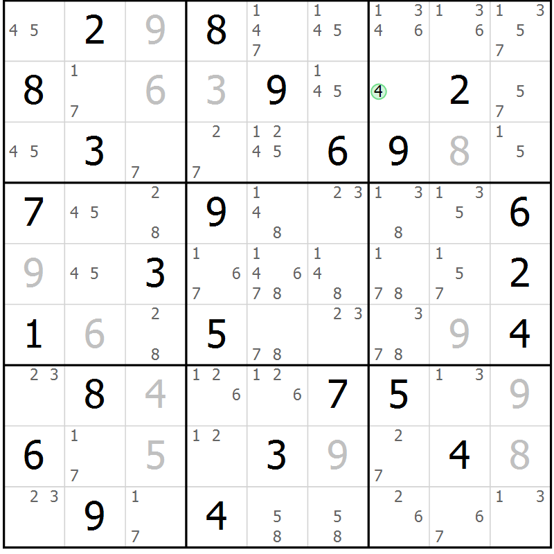Position des candidats pour la solution de la Gr 55 page 58 du magazine de sudoku Maestro n° 100