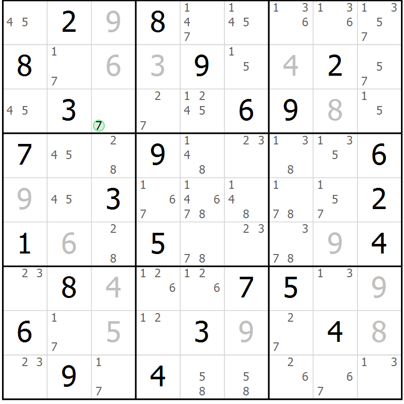 Position des candidats pour la solution de la Gr 55 page 58 du magazine de sudoku Maestro n° 100