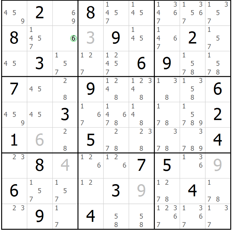 Position des candidats pour la solution de la Gr 55 page 58 du magazine de sudoku Maestro n° 100