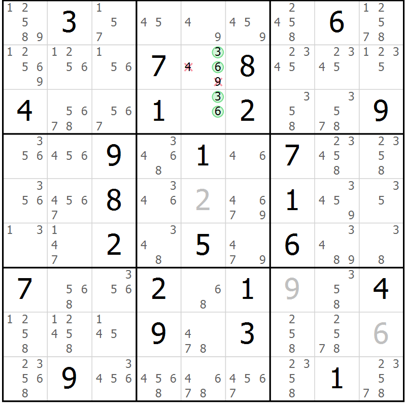 Position des candidats pour la solution de la Gr 56 page 59 du magazine de sudoku Maestro n° 100