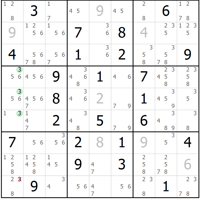 Position des candidats pour la solution de la Gr 56 page 59 du magazine de sudoku Maestro n° 100