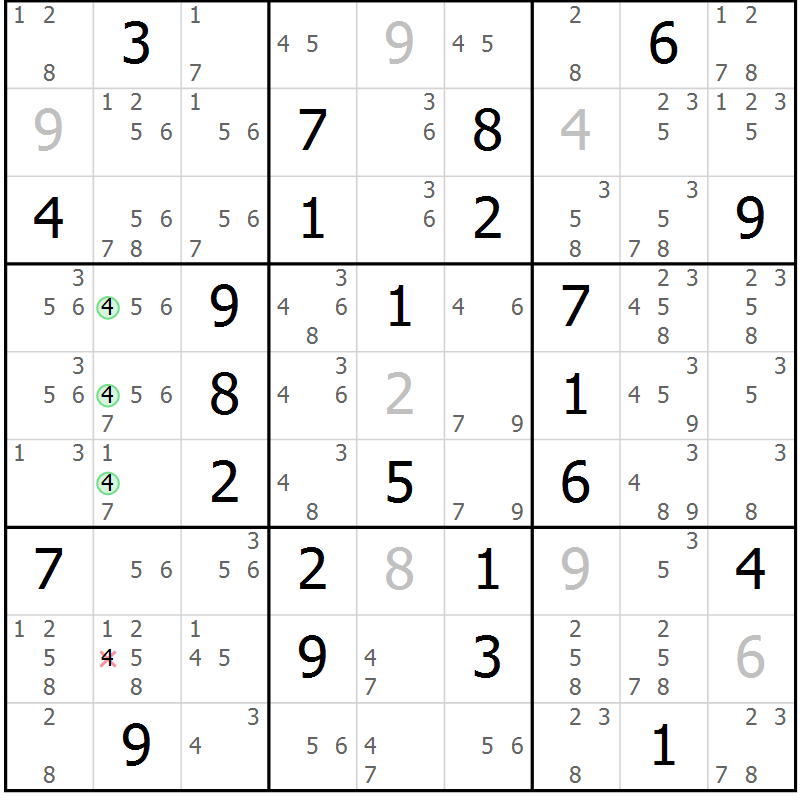 Position des candidats pour la solution de la Gr 56 page 59 du magazine de sudoku Maestro n° 100