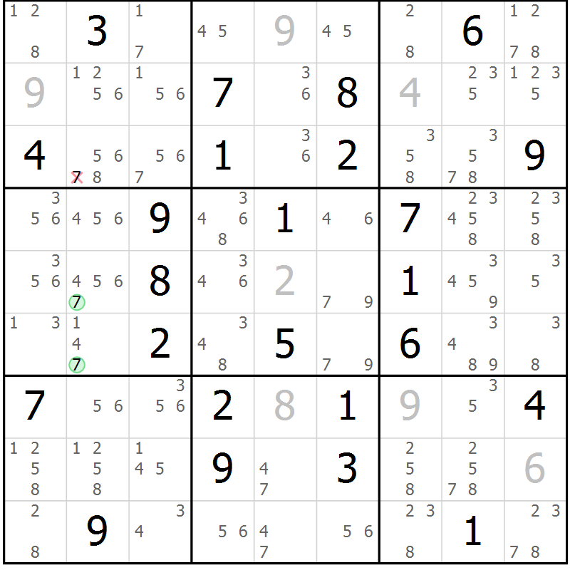 Position des candidats pour la solution de la Gr 56 page 59 du magazine de sudoku Maestro n° 100