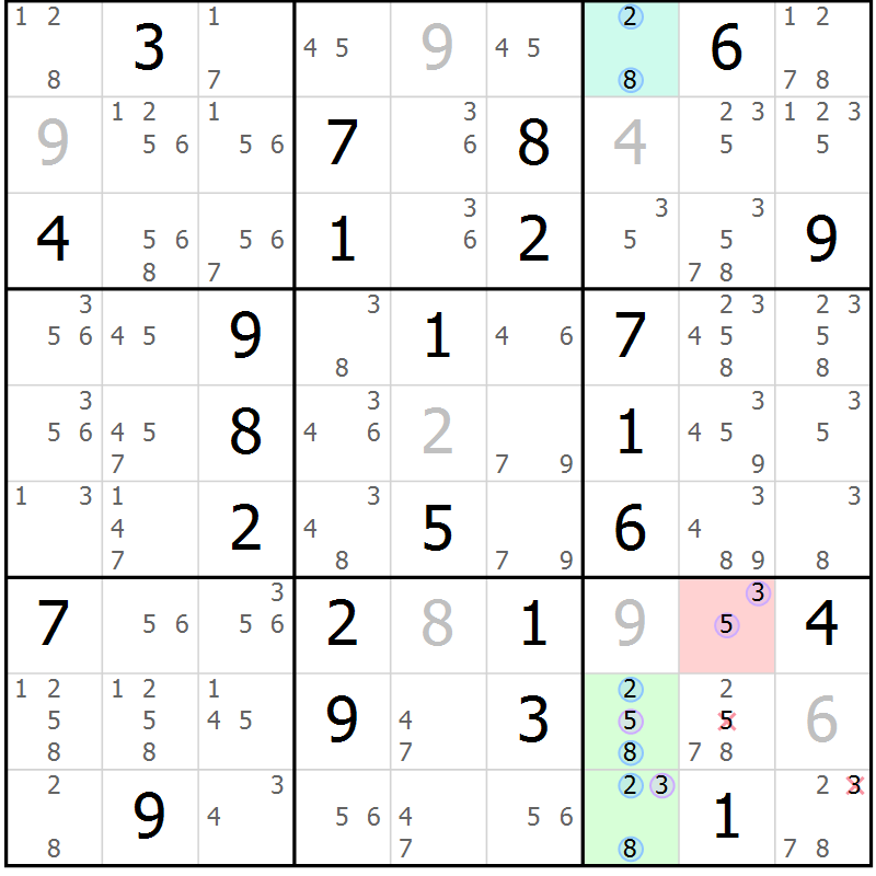 Position des candidats pour la solution de la Gr 56 page 59 du magazine de sudoku Maestro n° 100