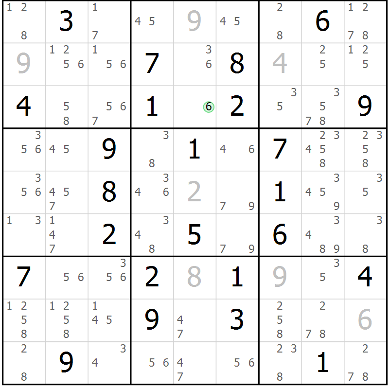 Position des candidats pour la solution de la Gr 56 page 59 du magazine de sudoku Maestro n° 100