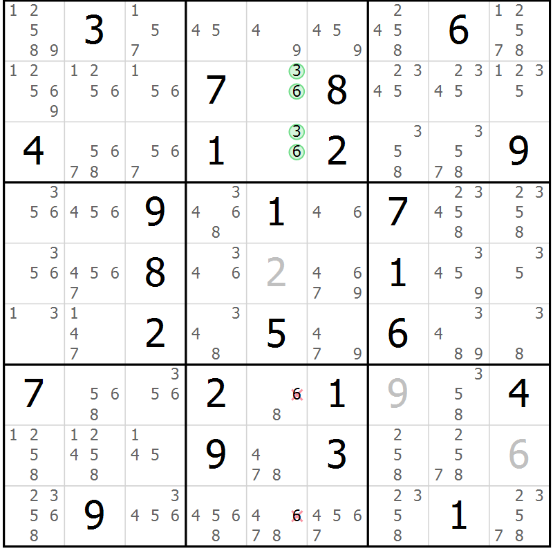 Position des candidats pour la solution de la Gr 56 page 59 du magazine de sudoku Maestro n° 100
