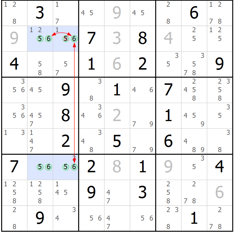 Position des candidats pour la solution de la Gr 56 page 59 du magazine de sudoku Maestro n° 100