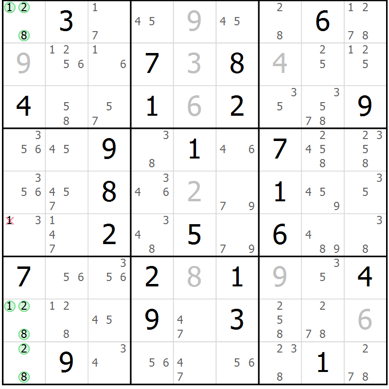 Position des candidats pour la solution de la Gr 56 page 59 du magazine de sudoku Maestro n° 100
