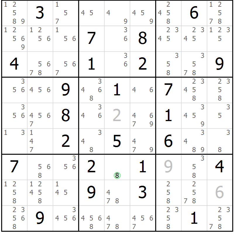 Position des candidats pour la solution de la Gr 56 page 59 du magazine de sudoku Maestro n° 100