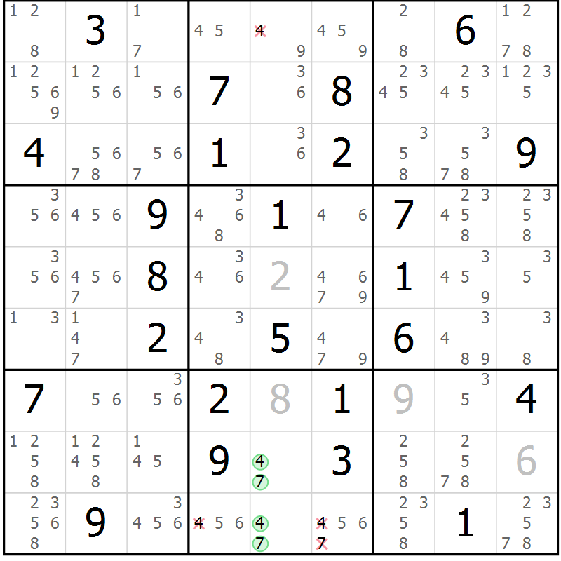 Position des candidats pour la solution de la Gr 56 page 59 du magazine de sudoku Maestro n° 100