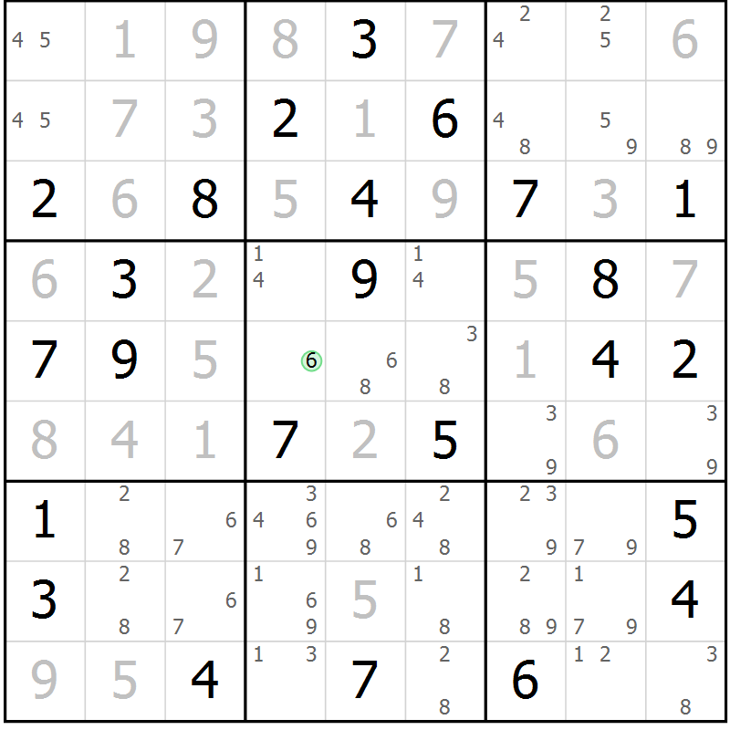 Position des candidats pour la solution de la Gr 57 page 60 du magazine de sudoku Maestro n° 100