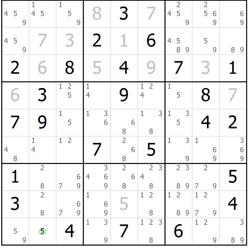 Position des candidats pour la solution de la Gr 57 page 60 du magazine de sudoku Maestro n° 100
