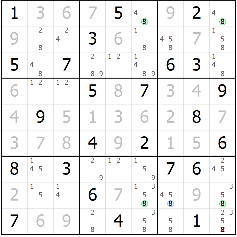 Position des candidats pour la solution de la Gr 58 page 61 du magazine de sudoku Maestro n° 100