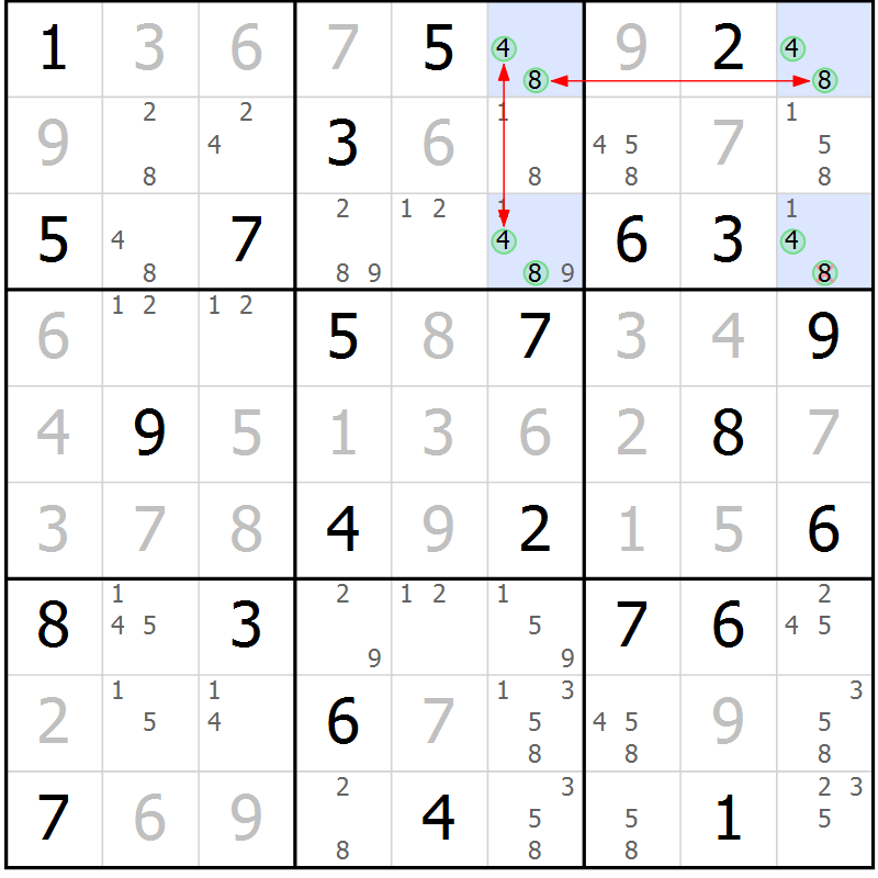 Position des candidats pour la solution de la Gr 58 page 61 du magazine de sudoku Maestro n° 100