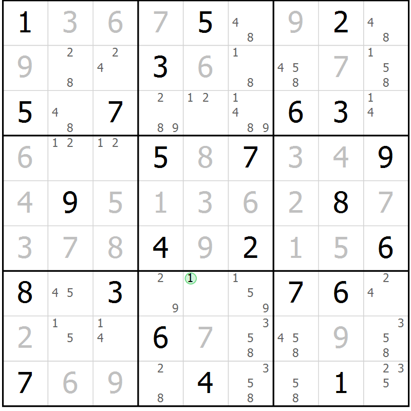 Position des candidats pour la solution de la Gr 58 page 61 du magazine de sudoku Maestro n° 100