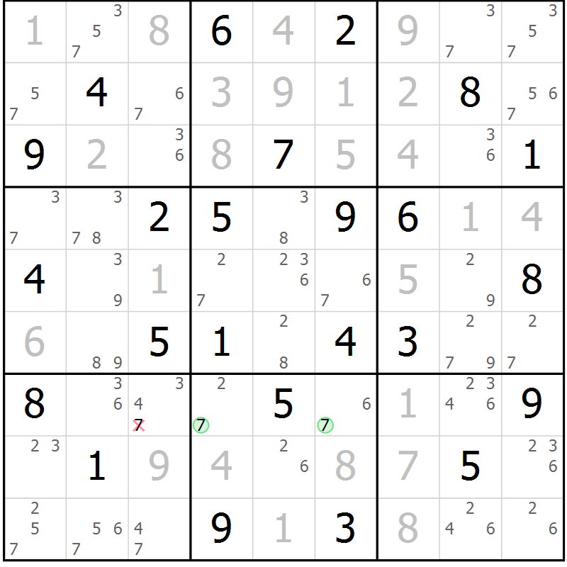 Position des candidats pour la solution de la Gr 59 page 62 du magazine de sudoku Maestro n° 100