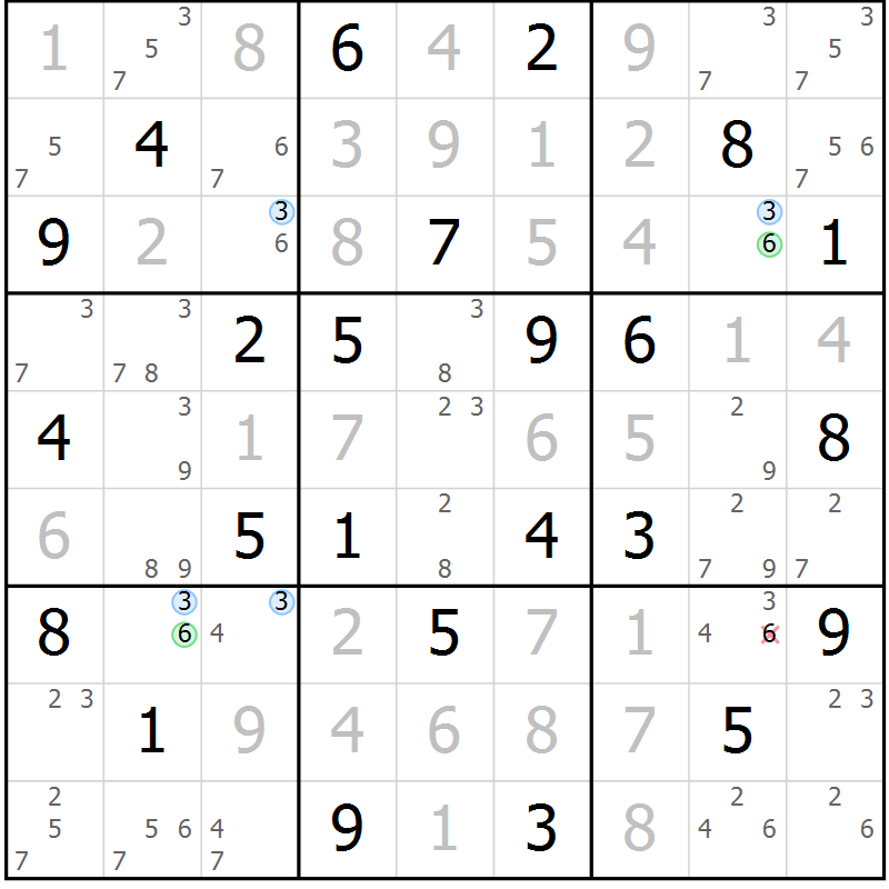 Position des candidats pour la solution de la Gr 59 page 62 du magazine de sudoku Maestro n° 100